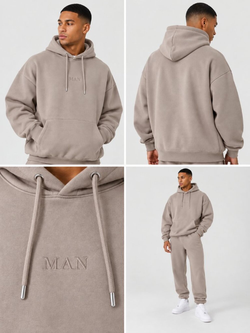 BoohooMAN Oversized Tonal Embroidered Hoodie